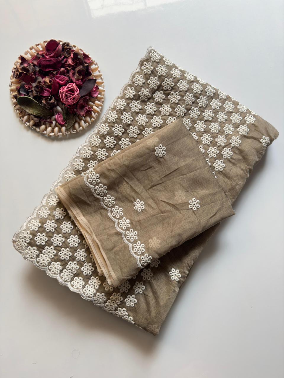 Elegant Pure Chanderi Cotton Saree with Antique Multi Thread Work