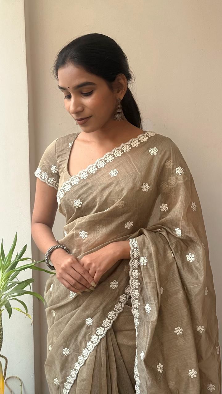 Elegant Pure Chanderi Cotton Saree with Antique Multi Thread Work
