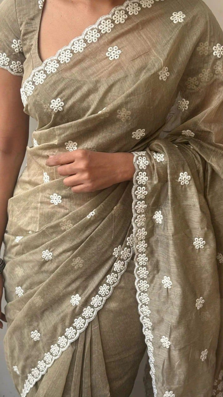 Elegant Pure Chanderi Cotton Saree with Antique Multi Thread Work