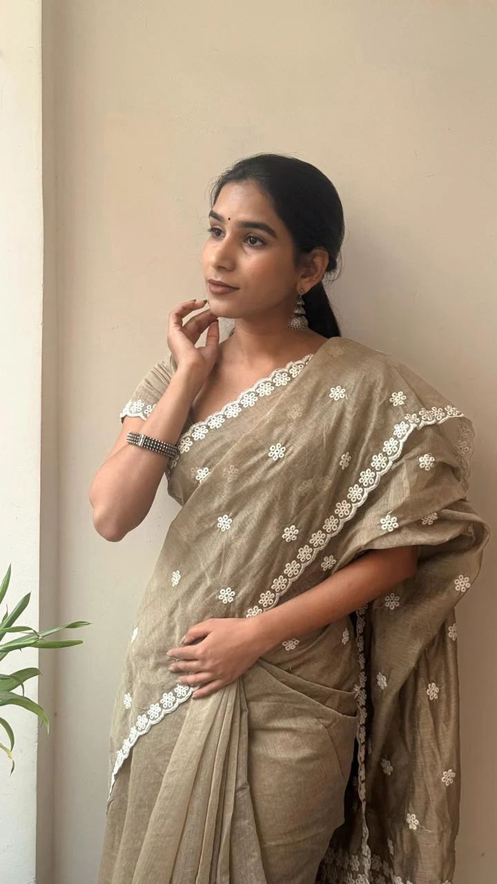Elegant Pure Chanderi Cotton Saree with Antique Multi Thread Work