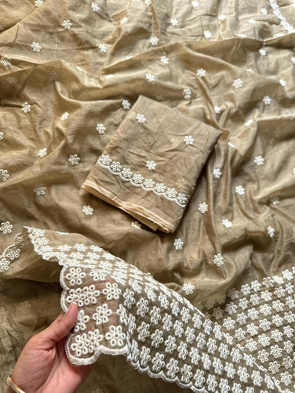 Elegant Pure Chanderi Cotton Saree with Antique Multi Thread Work