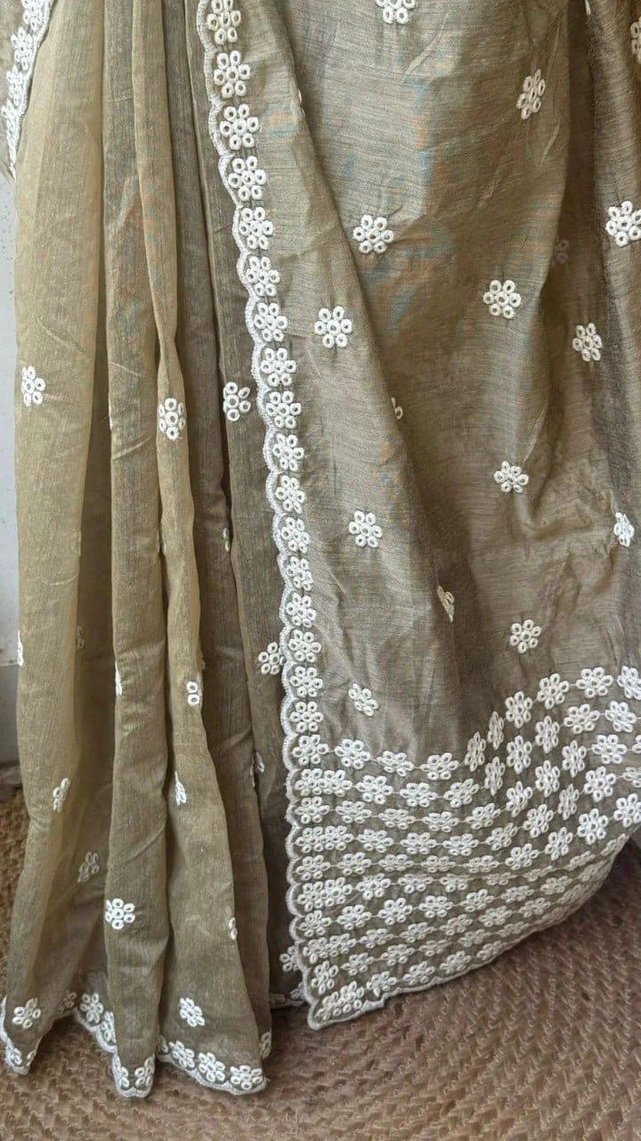 Elegant Pure Chanderi Cotton Saree with Antique Multi Thread Work