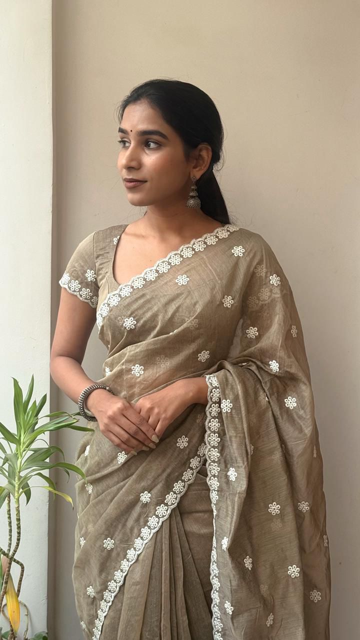 Elegant Pure Chanderi Cotton Saree with Antique Multi Thread Work