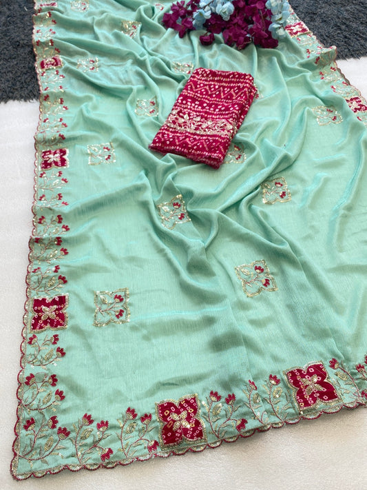 Elegance Premium Chinon Designer Saree — Zari & Sequence Collection