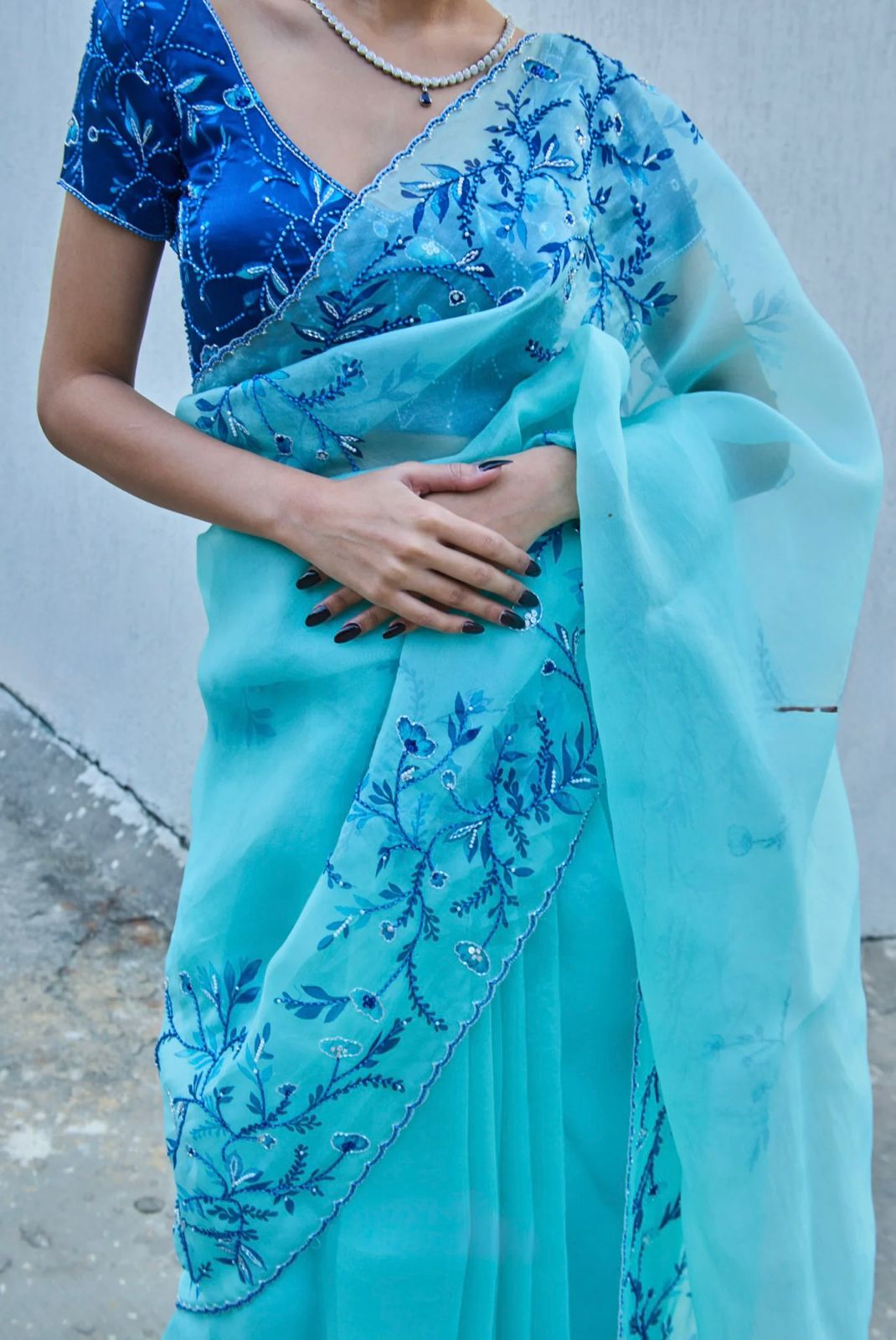 Pure Soft Tebby Silk Saree with Floral Print & Cutdana Handwork