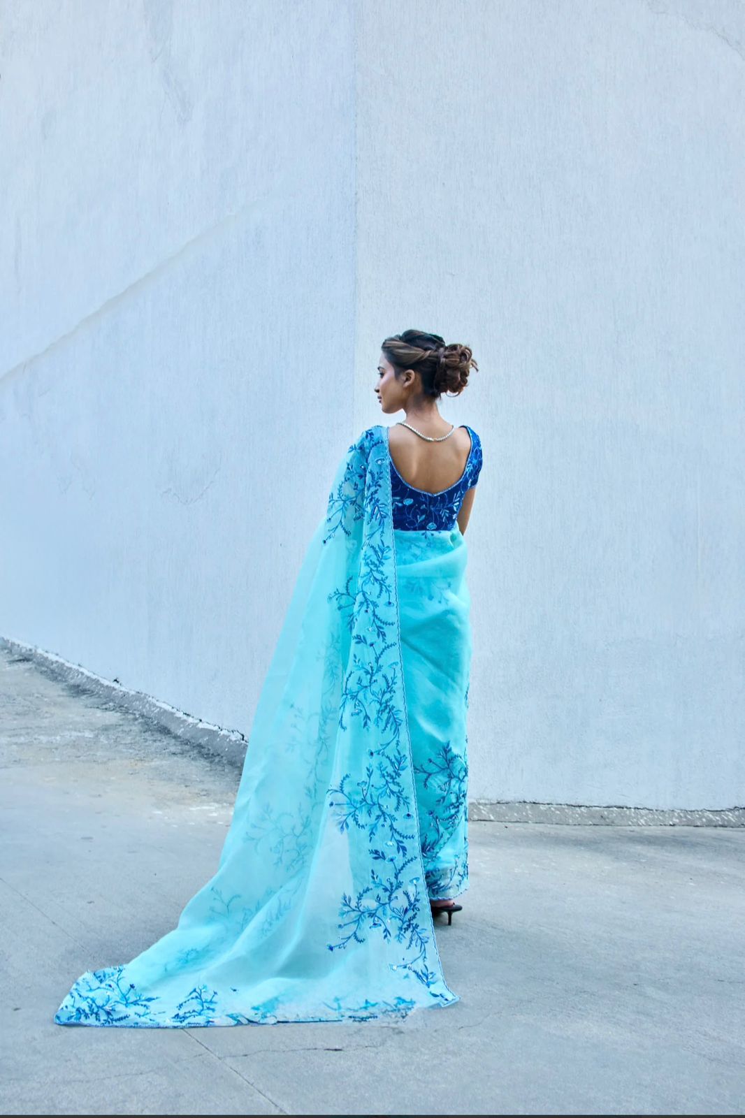 Pure Soft Tebby Silk Saree with Floral Print & Cutdana Handwork