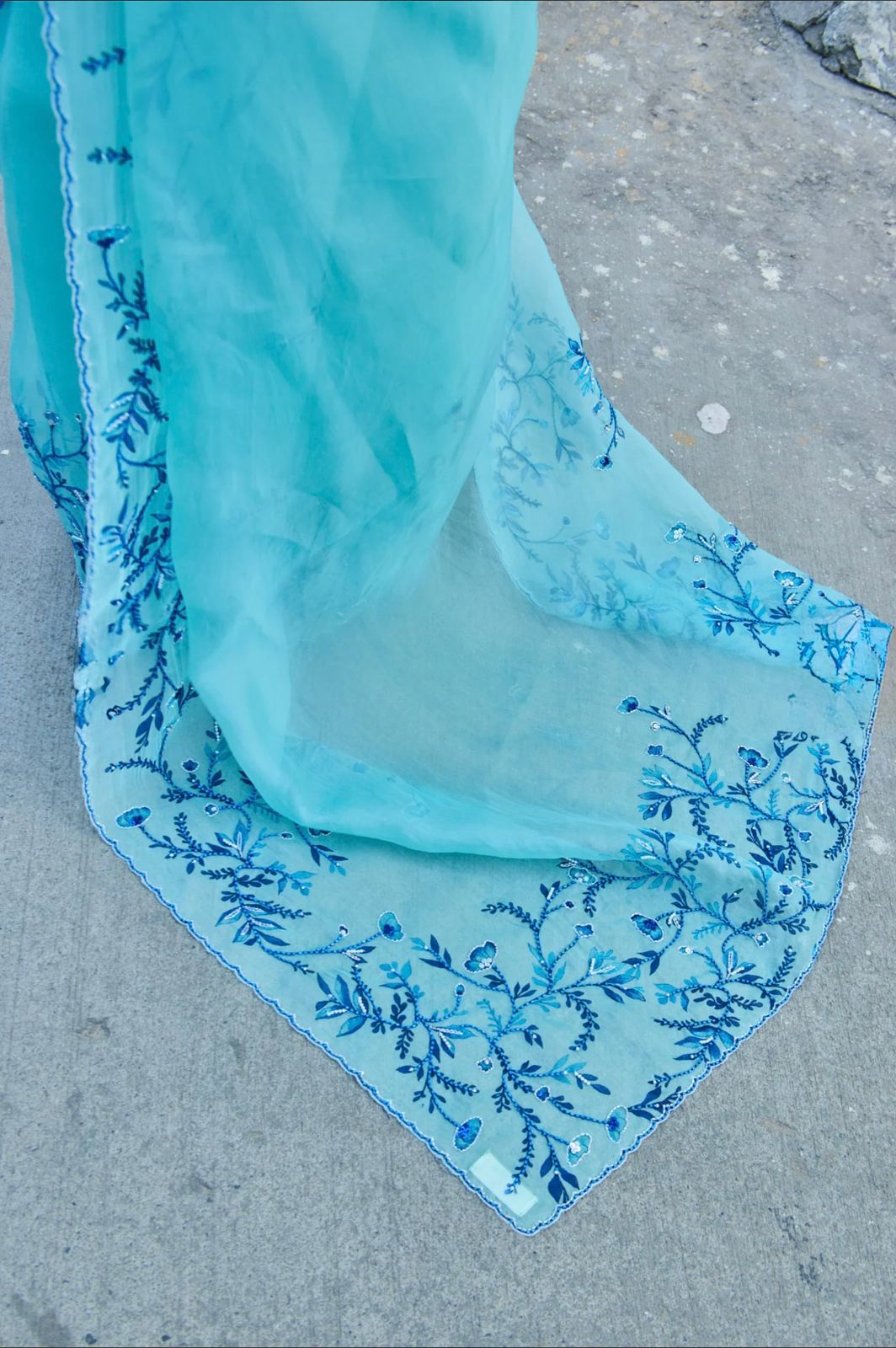 Pure Soft Tebby Silk Saree with Floral Print & Cutdana Handwork