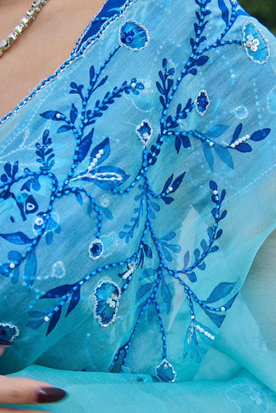 Pure Soft Tebby Silk Saree with Floral Print & Cutdana Handwork