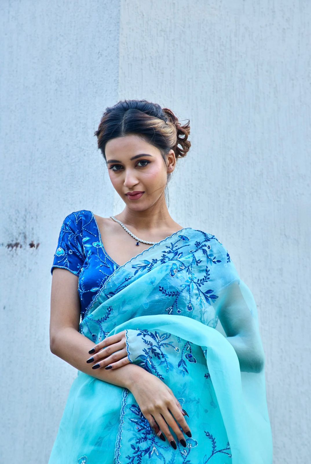 Pure Soft Tebby Silk Saree with Floral Print & Cutdana Handwork