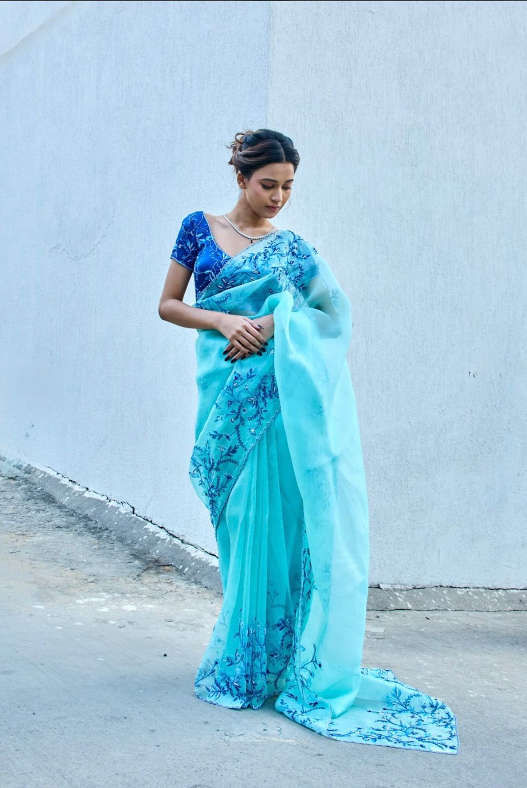 Pure Soft Tebby Silk Saree with Floral Print & Cutdana Handwork