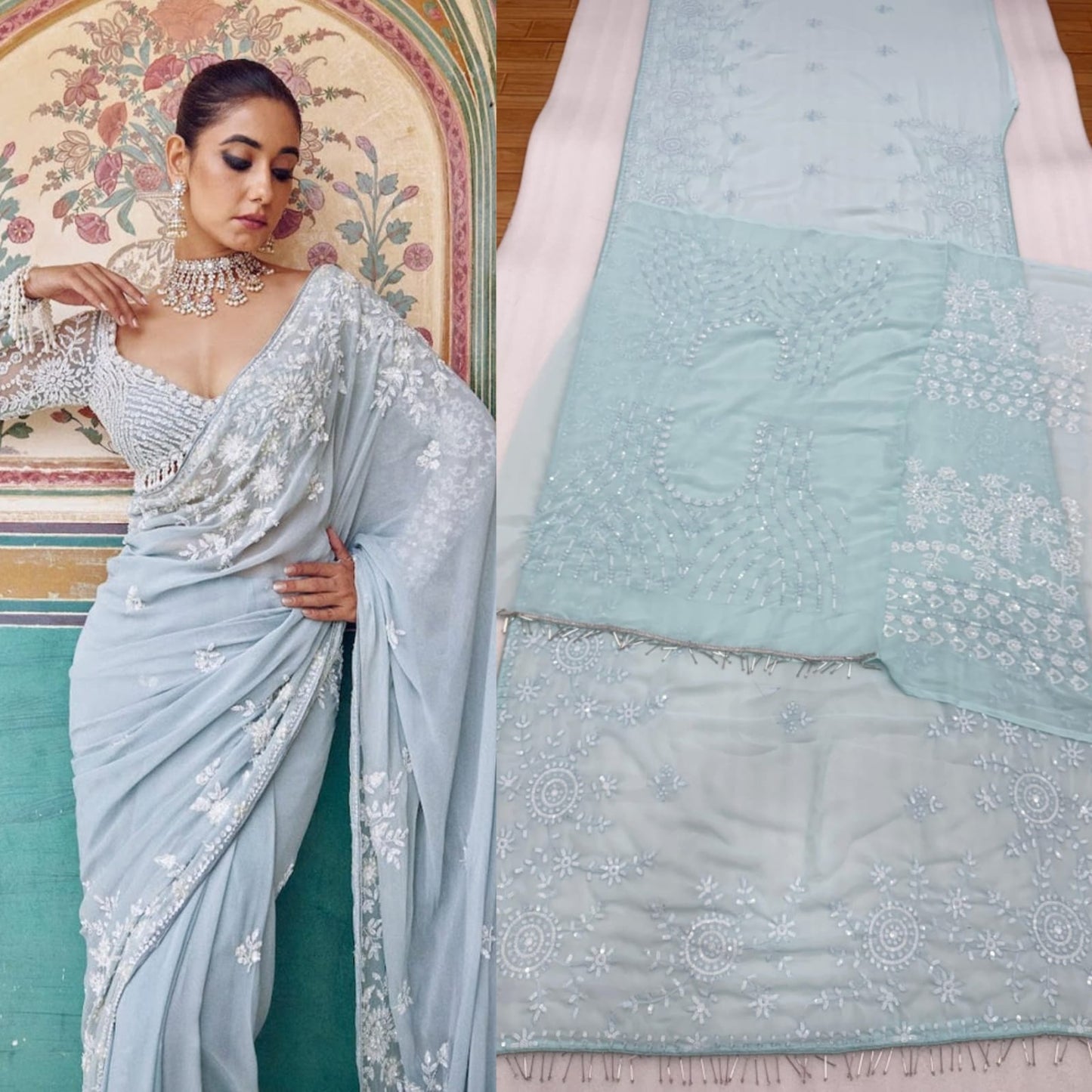 Elegant Faux Georgette Designer Saree with Heavy Embroidery