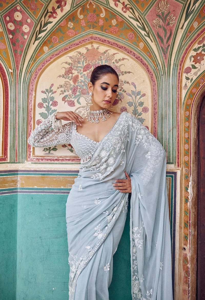 Elegant Faux Georgette Designer Saree with Heavy Embroidery