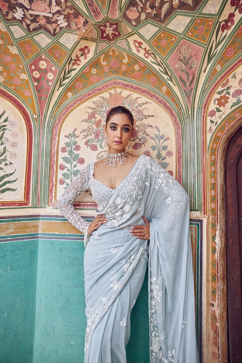Elegant Faux Georgette Designer Saree with Heavy Embroidery