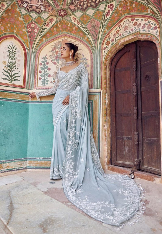 Elegant Faux Georgette Designer Saree with Heavy Embroidery