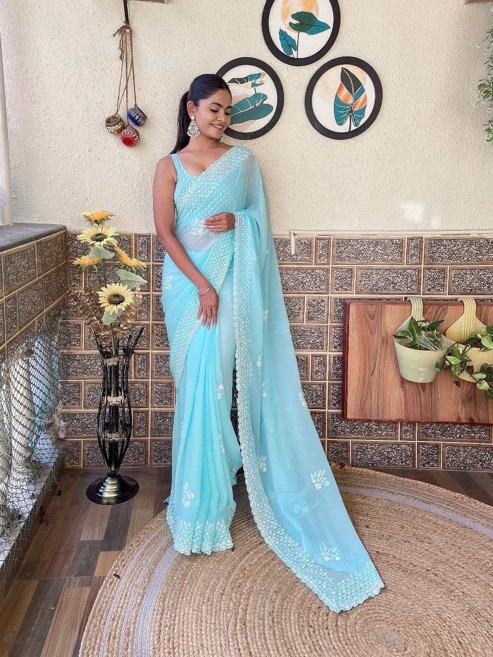 Elegant Sequin Work Georgette Saree – A Timeless Classic