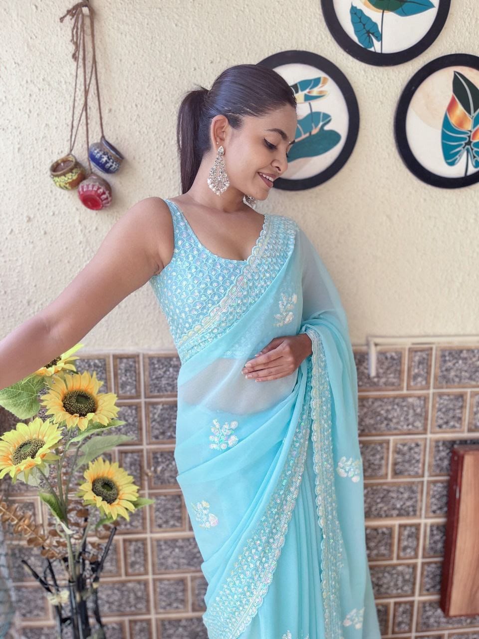 Elegant Sequin Work Georgette Saree – A Timeless Classic