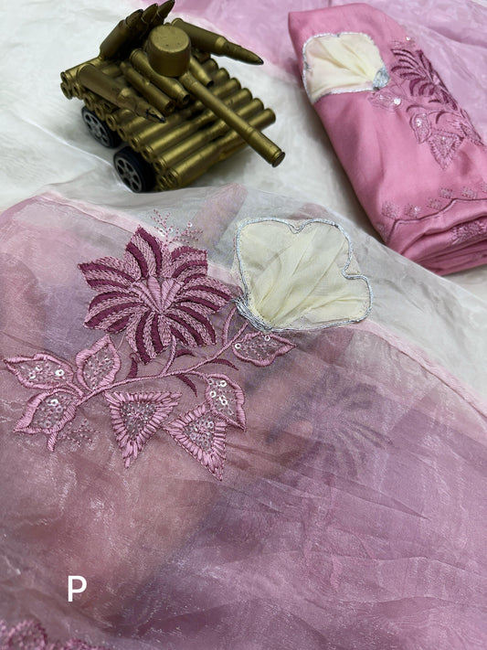 Crystal Organza Sequin Embroidered Party Wear Saree