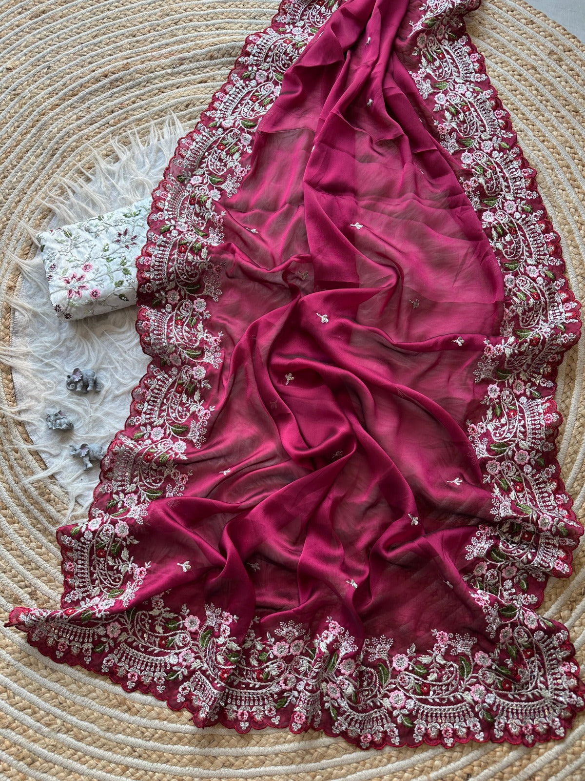 Maroon Heavy Rangoli Sequence Embroidered Saree
