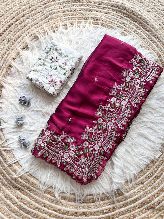 Maroon Heavy Rangoli Sequence Embroidered Saree
