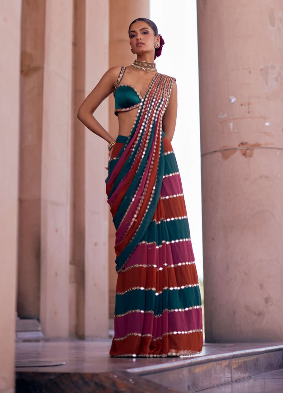 Bollywood Blockbuster Designer Saree — Mirror Work Glam Collection