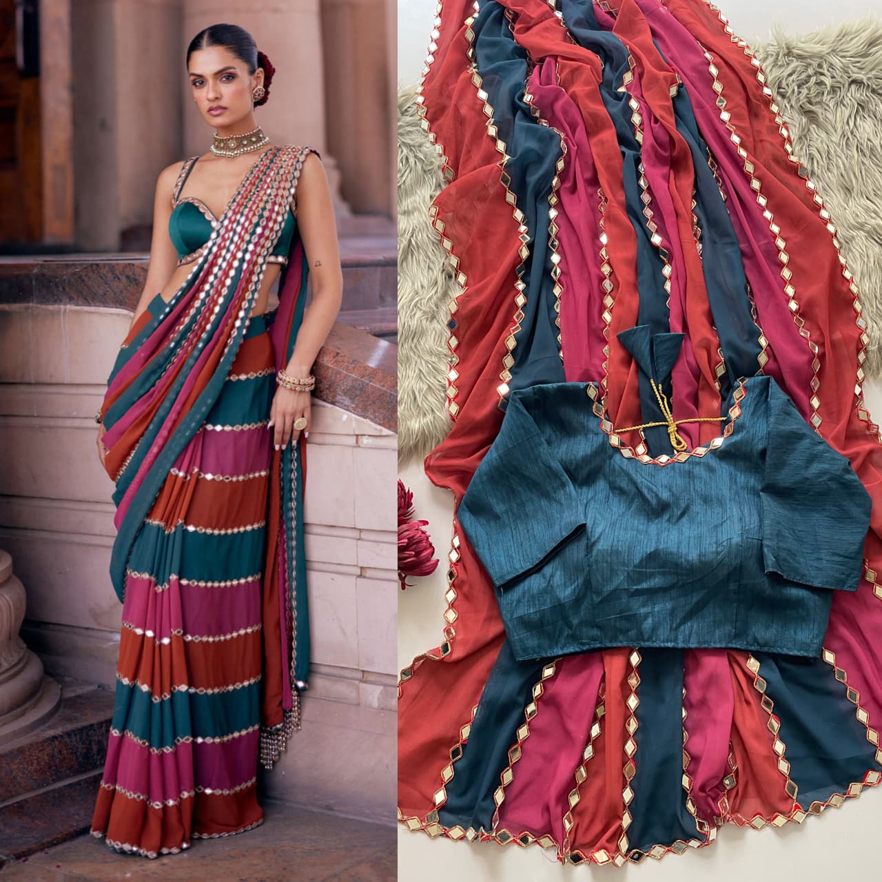 Bollywood Blockbuster Designer Saree — Mirror Work Glam Collection