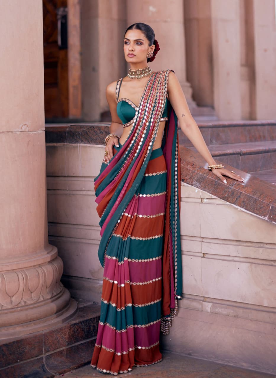 Bollywood Blockbuster Designer Saree — Mirror Work Glam Collection