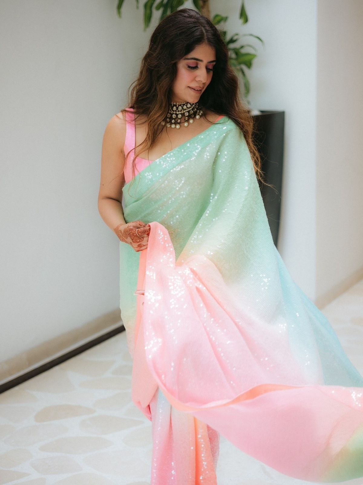 Elegant Digital Print Georgette Saree with Full Sequence Work