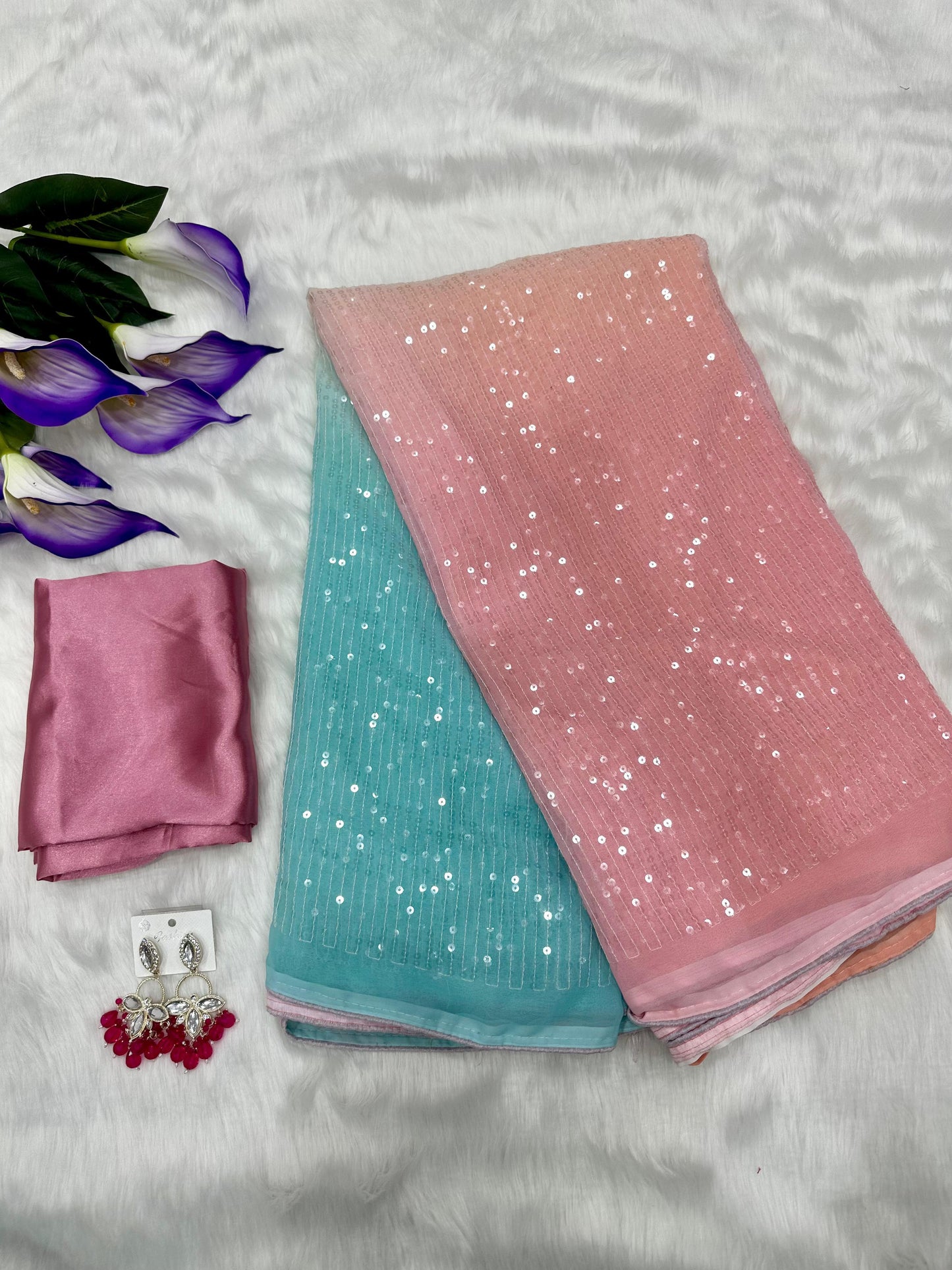 Elegant Digital Print Georgette Saree with Full Sequence Work