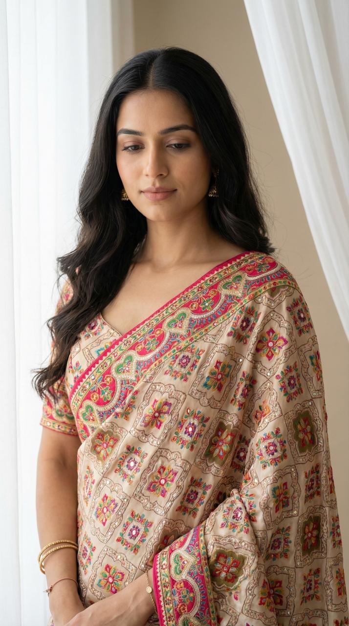 New Instagram Trending Ajrakh Saree Launch