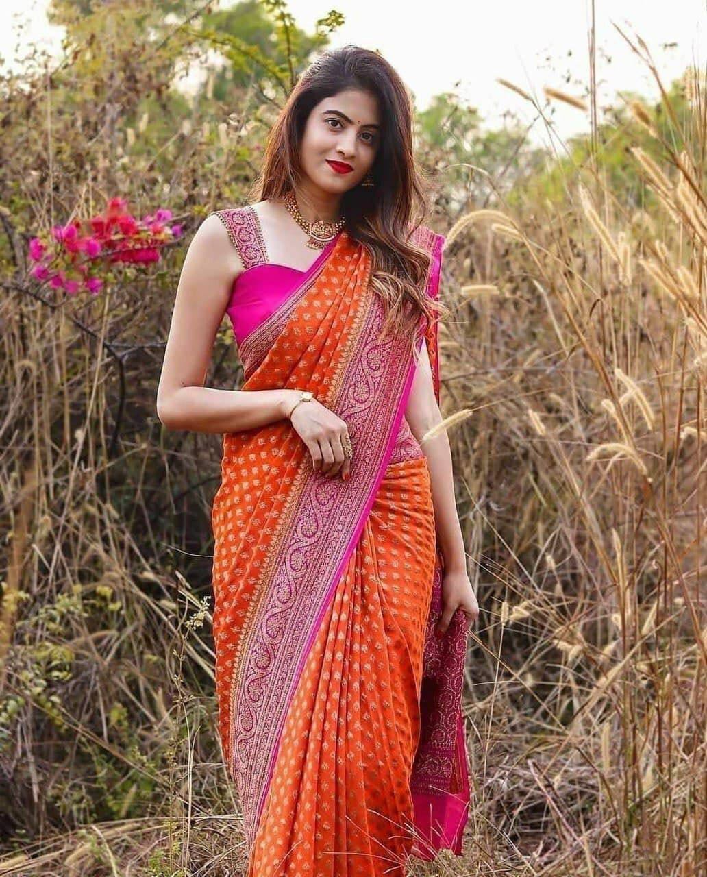 Soft Lichi Silk Jacquard Border Saree – Elegant Wedding & Party Wear