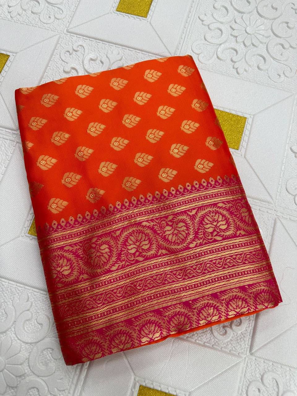 Soft Lichi Silk Jacquard Border Saree – Elegant Wedding & Party Wear