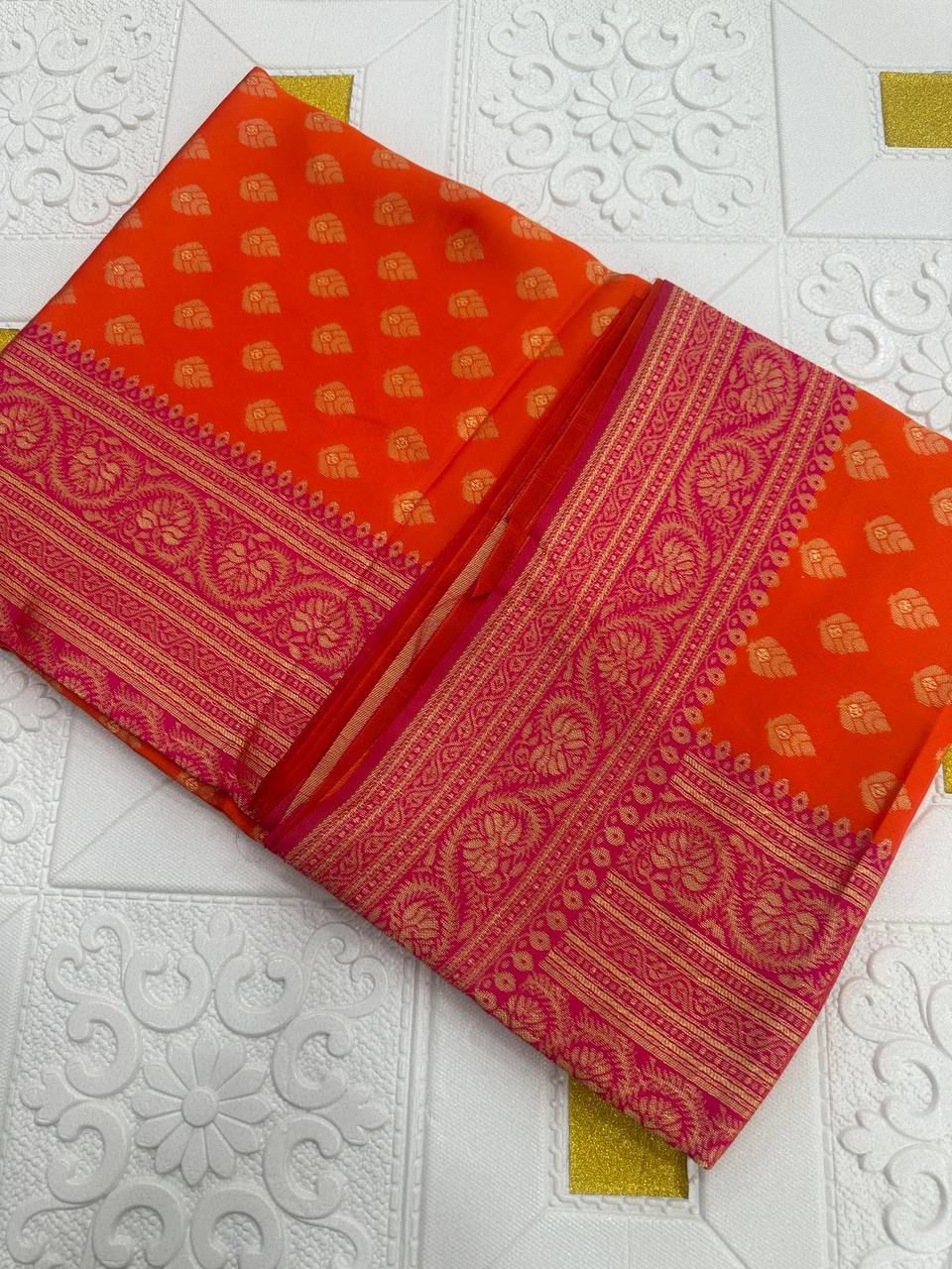 Soft Lichi Silk Jacquard Border Saree – Elegant Wedding & Party Wear