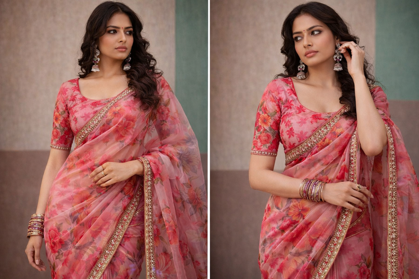 Exclusive Elegant Digital Handwork Organza Saree