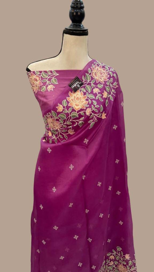 Banarasi Soft Organza Silk Saree – Chikankari Cutwork Elegance