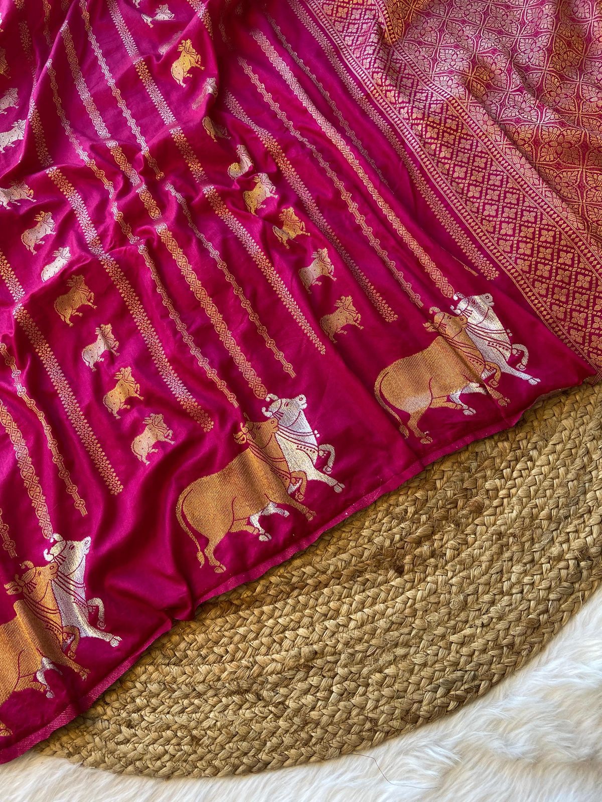 Exquisite Banarasi Soft Hand-Dyed Saree with Pichwai Cow Border