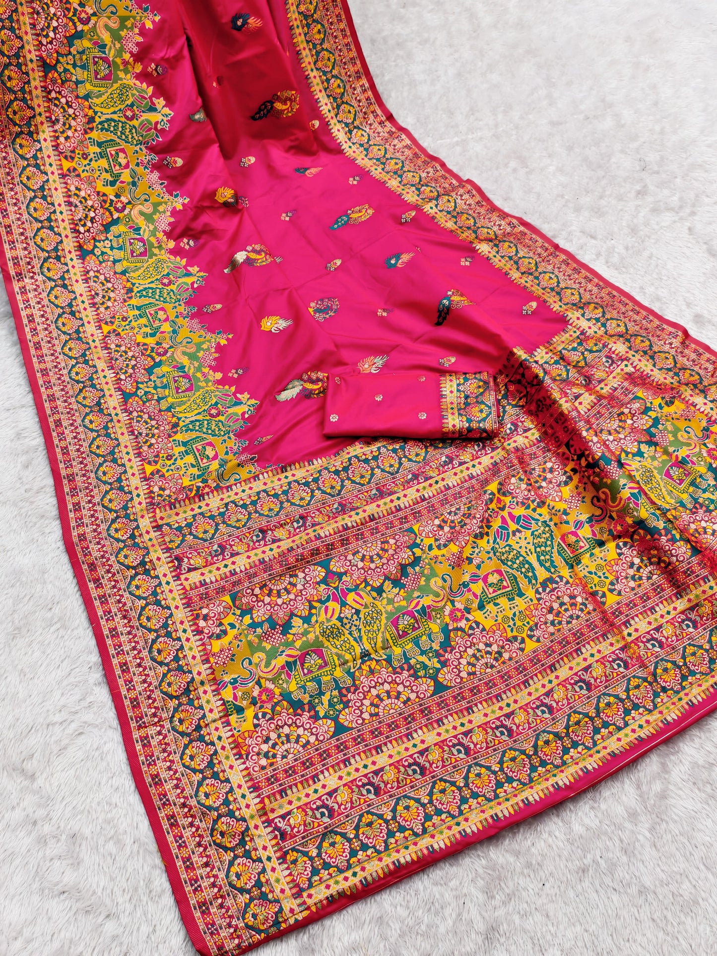 Pink Premium Pashmina Silk Saree with Paithani Inspired Border & Pallu
