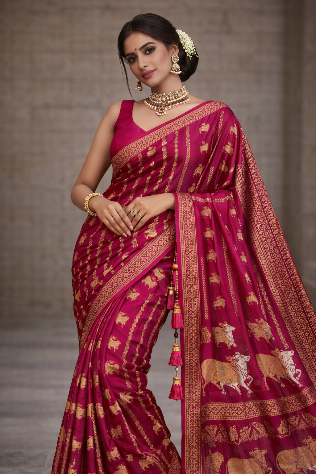 Exquisite Banarasi Soft Hand-Dyed Saree with Pichwai Cow Border