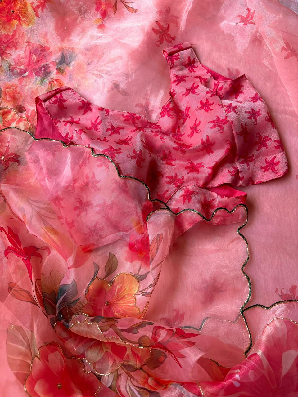 Exclusive Elegant Digital Handwork Organza Saree