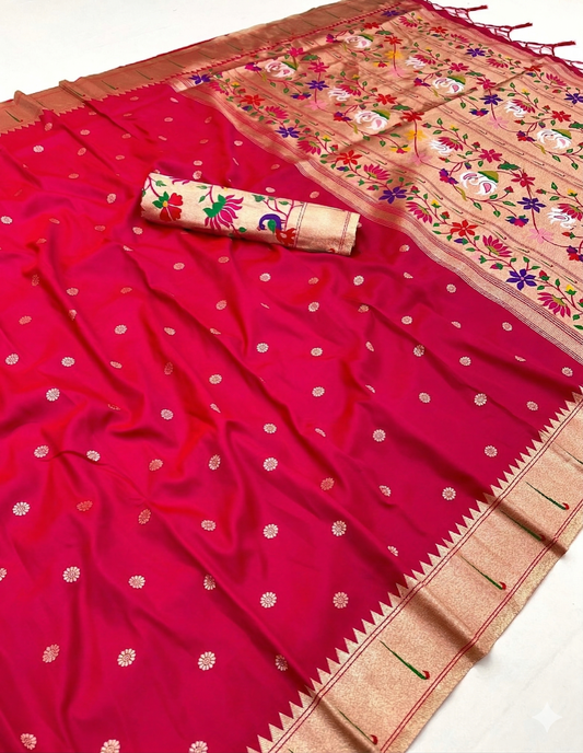A Masterpiece of Tradition – Pink Elegant Swan Motif Paithani Silk Saree