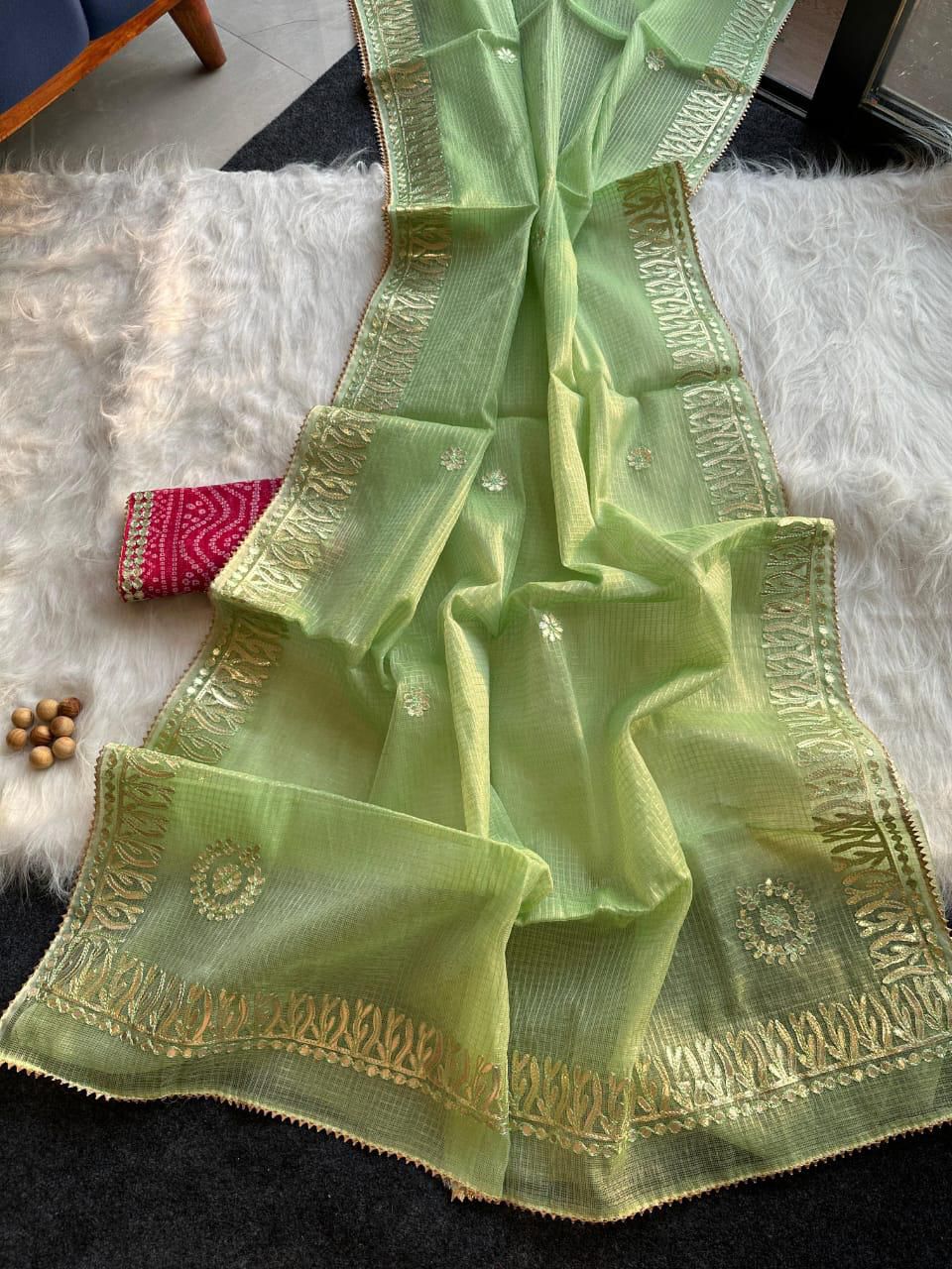 Elegant Kota Doriya Saree with Rajasthani Gota Patti Work