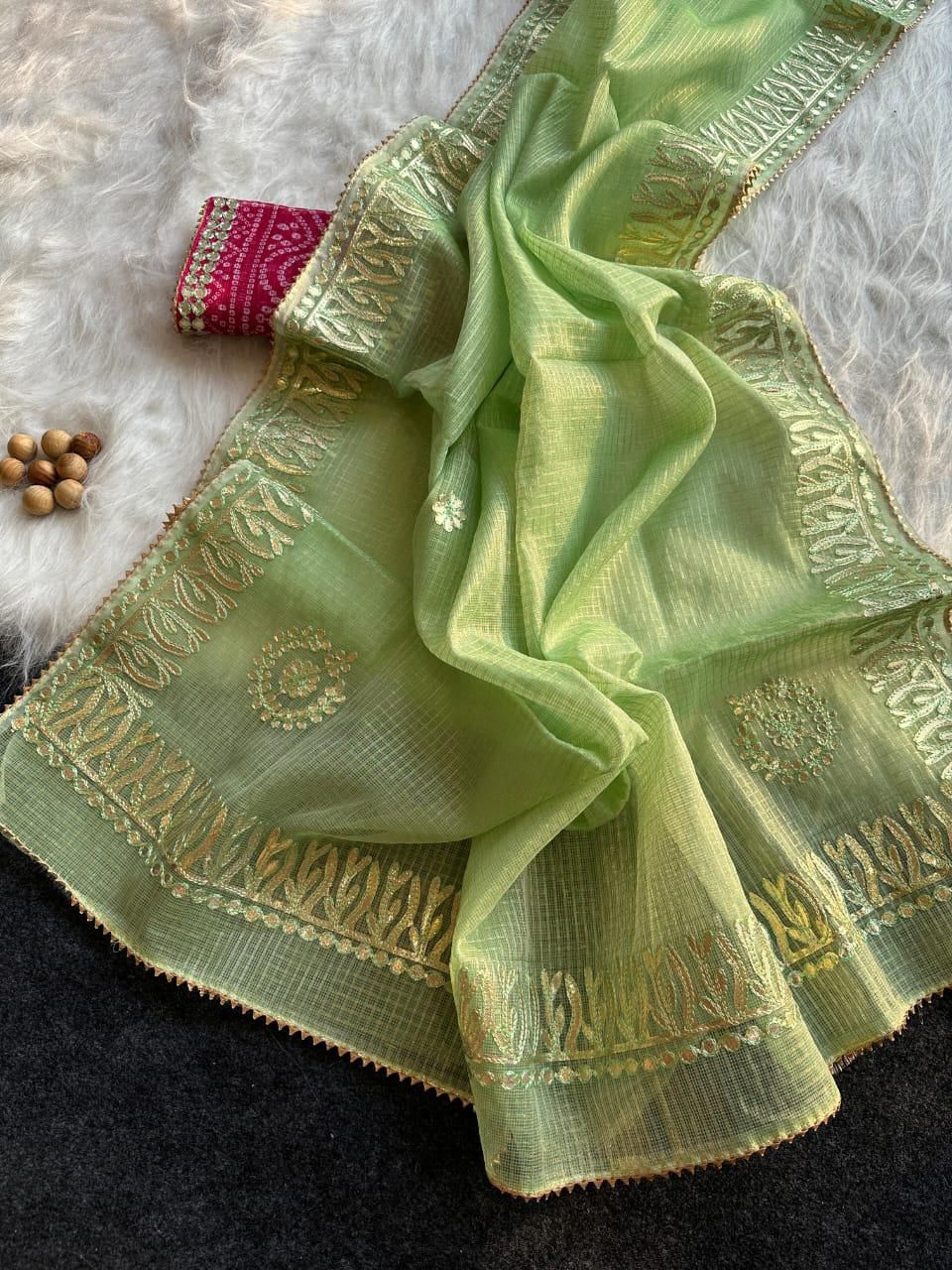 Elegant Kota Doriya Saree with Rajasthani Gota Patti Work