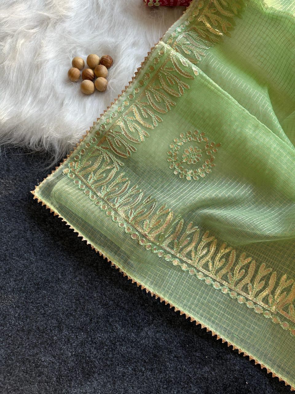 Elegant Kota Doriya Saree with Rajasthani Gota Patti Work