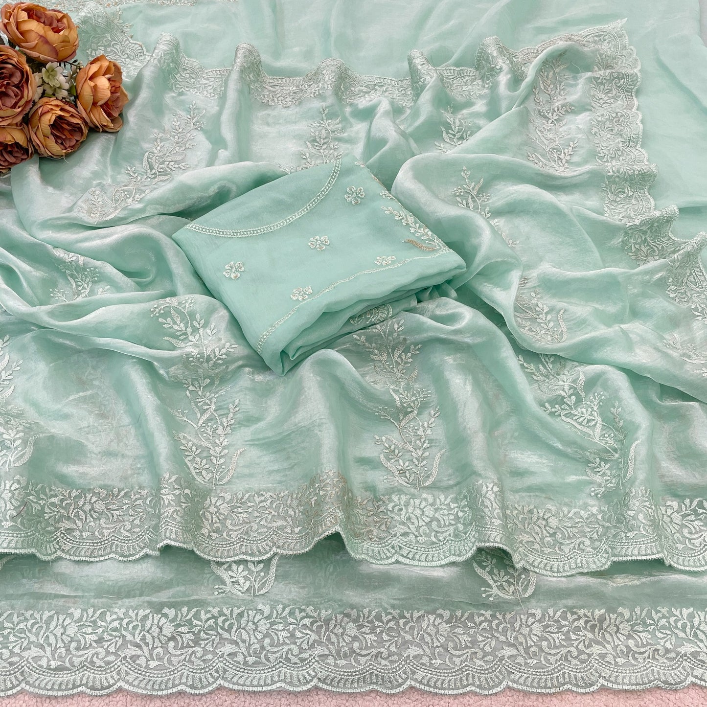 Exclusive Premium Fandy Satin Embroidery Work Saree