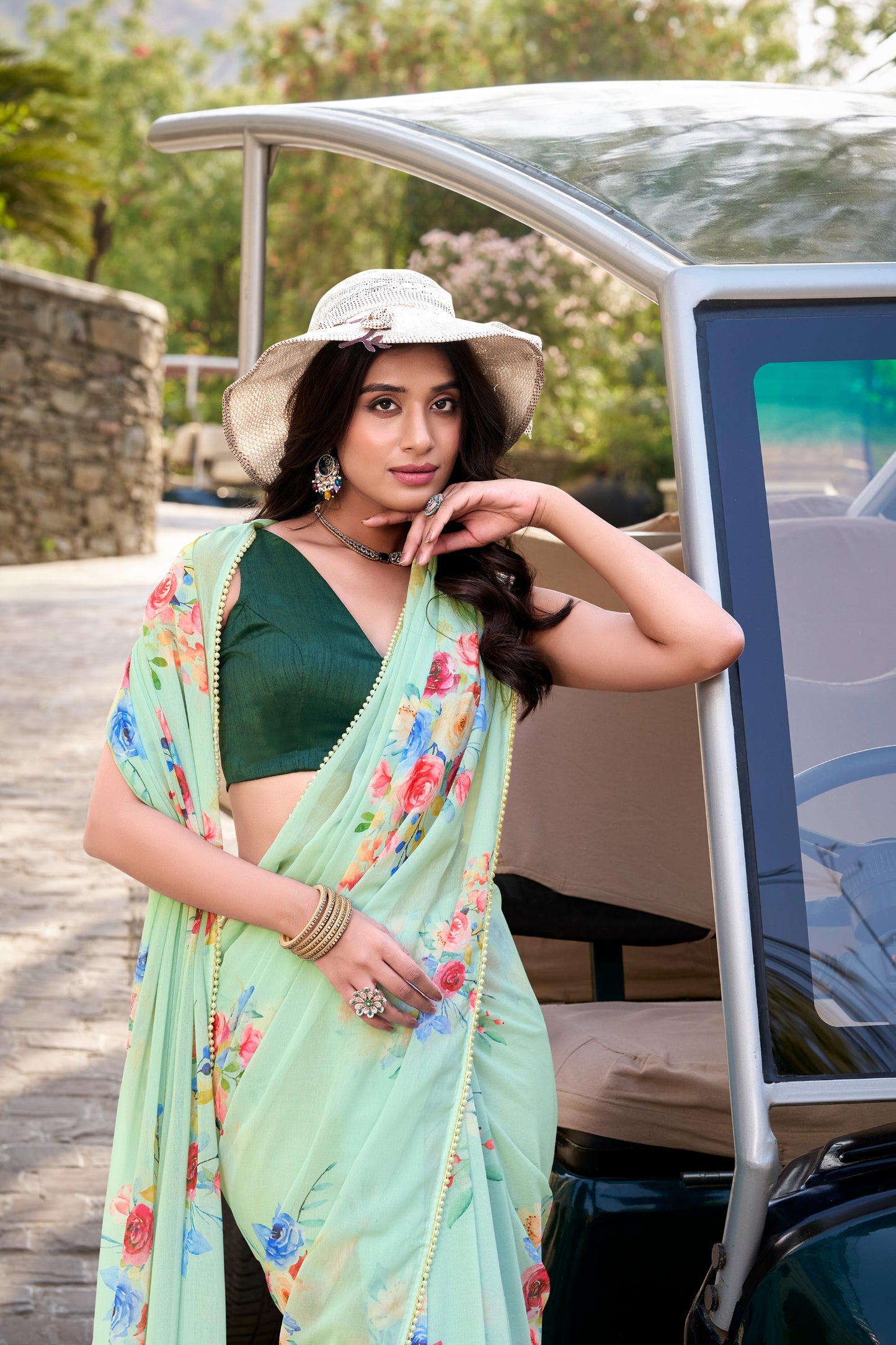 Weightless Charm, Pearled Grace – Elegant Marble Print Saree