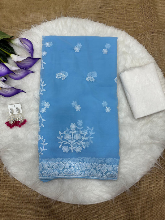 Elegant Georgette Chikankari Embroidery Saree