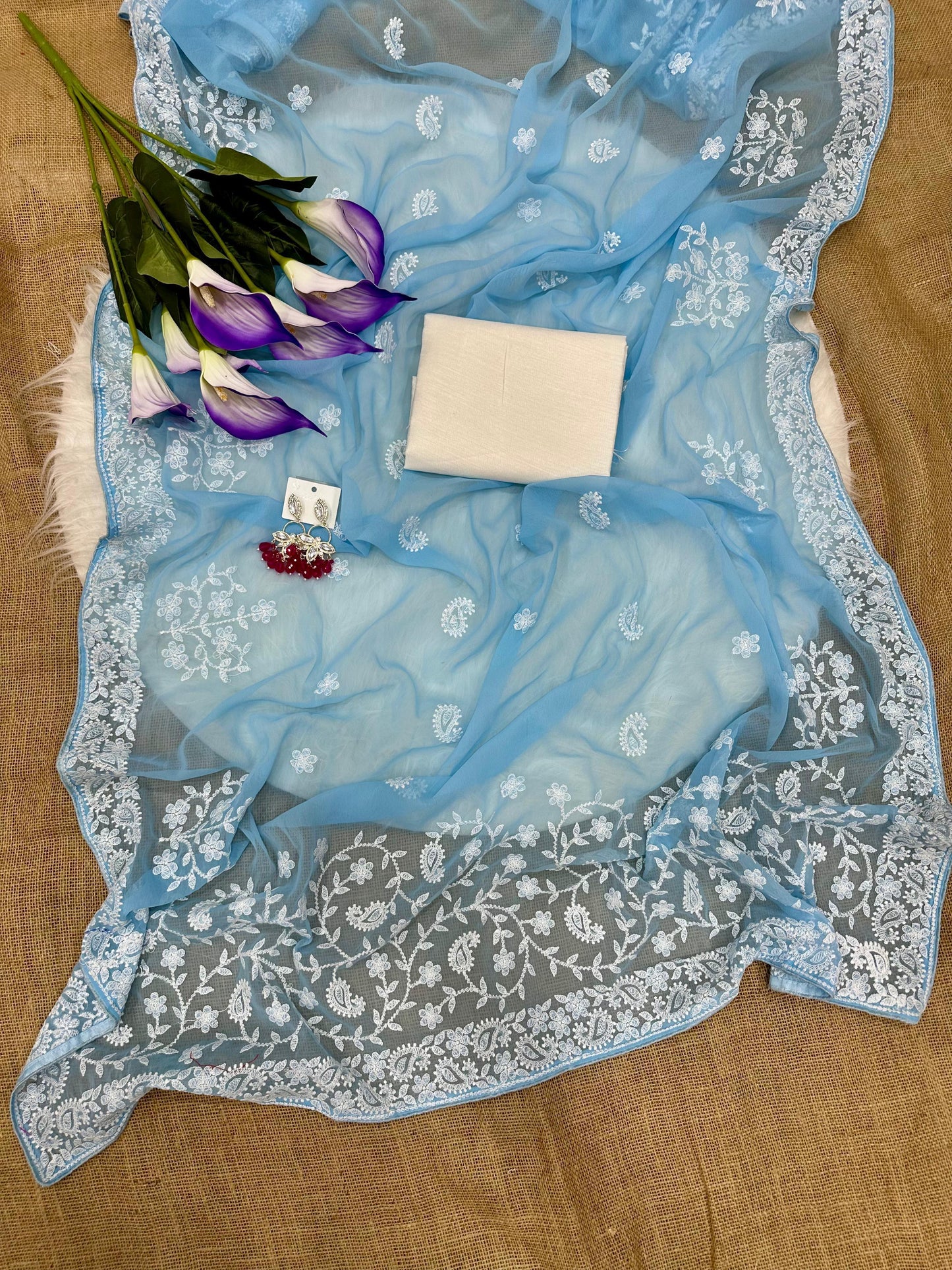 Elegant Georgette Chikankari Embroidery Saree
