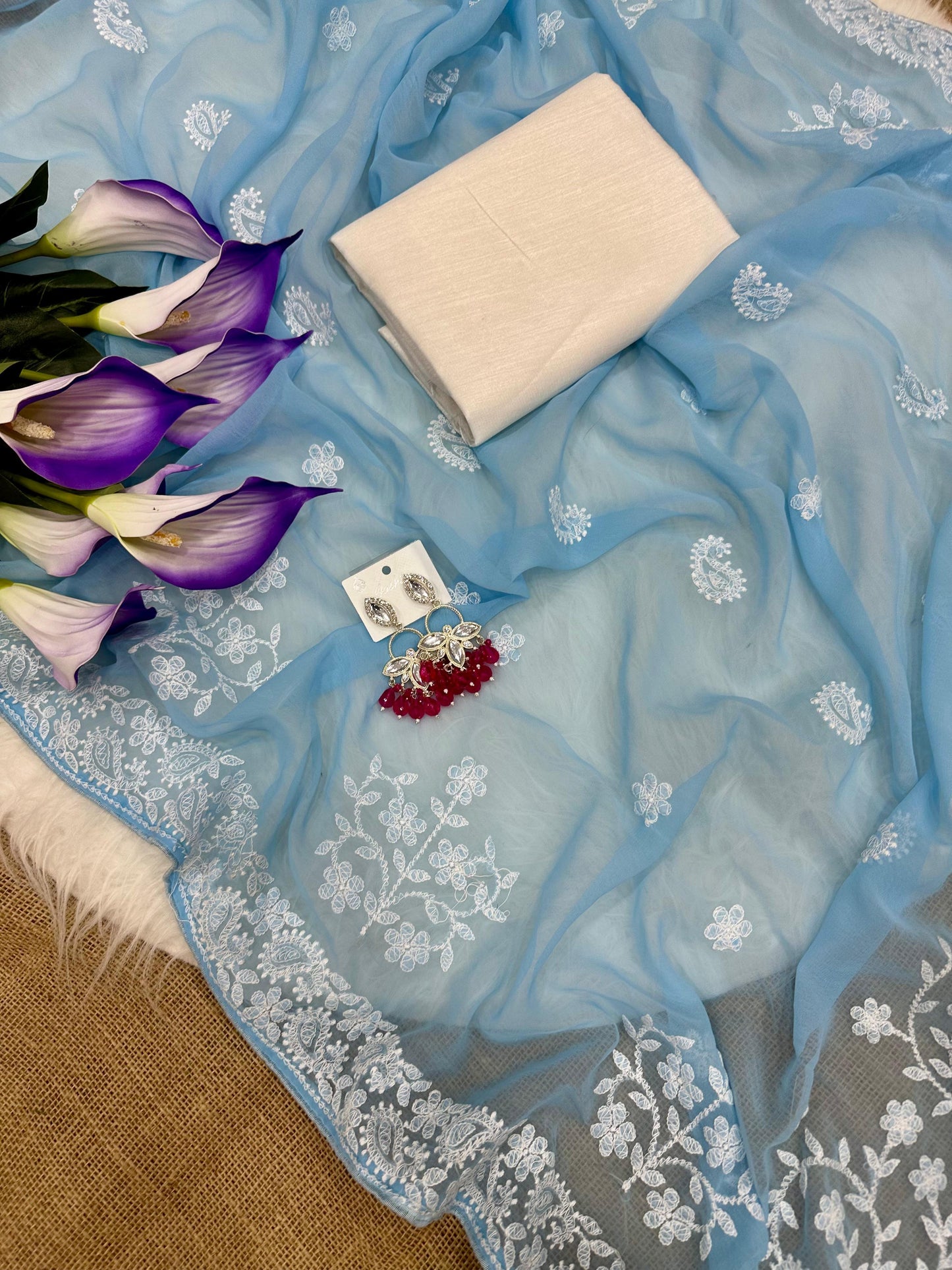 Elegant Georgette Chikankari Embroidery Saree