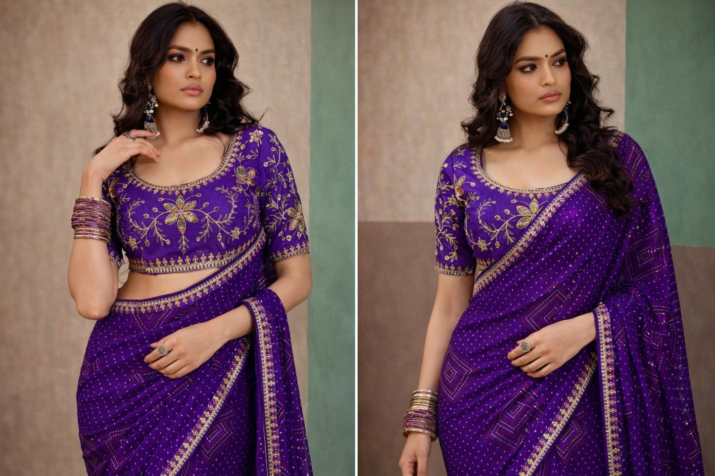 Elegant Georgette Fancy Pattern Saree with Meena Border & Embroidery Blouse