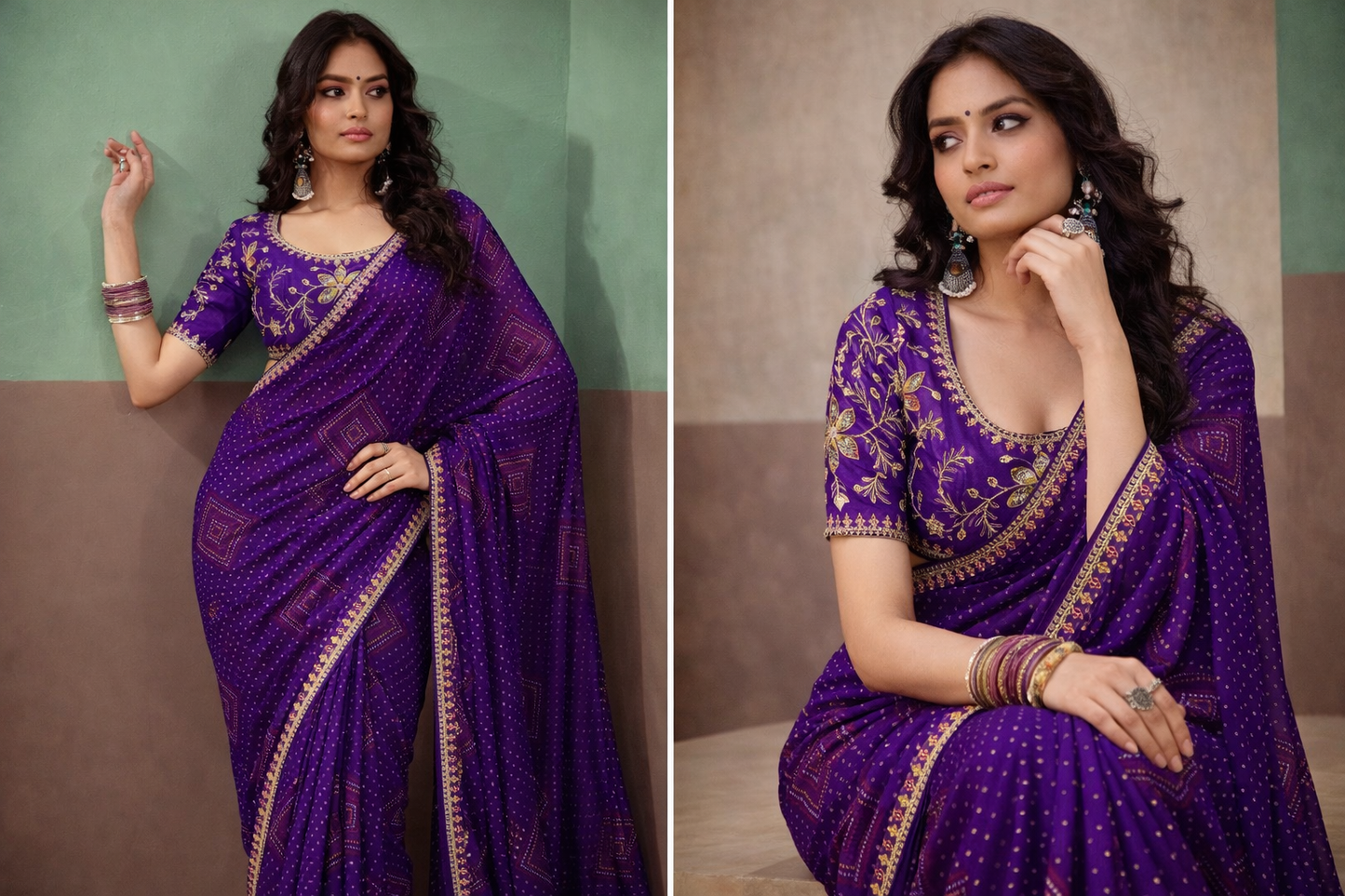 Elegant Georgette Fancy Pattern Saree with Meena Border & Embroidery Blouse