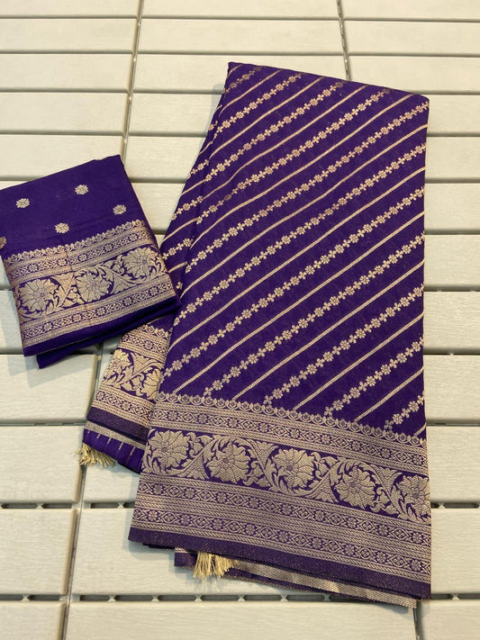 Purple Pure Khaddi Silk Leheriya Weave Saree with Rich Zari Elegance